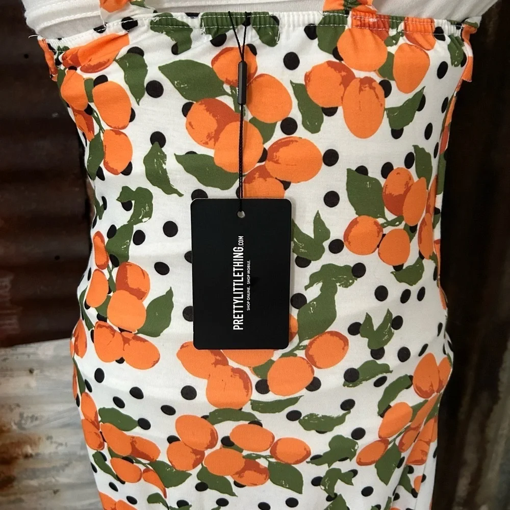 NWT-PrettyLittleThing Orange Print Polka Dot Dress - Picture 5 of 9